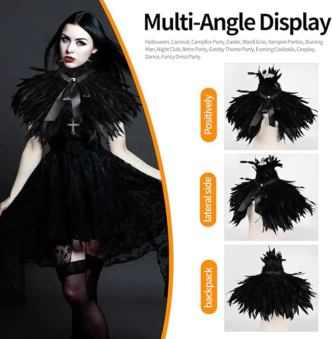 Gothic Natural Feather Shrug Feather Shawl Wrap Cape Victorian Collar for Halloween Cosplay Party Costume Accessories