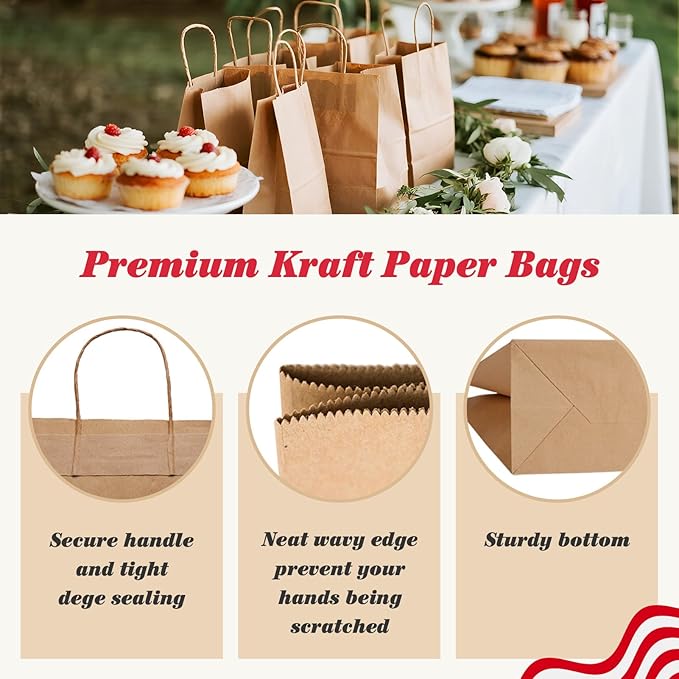 GSSUSA Large Brown Paper Bags with Handles 16x6x12 200 Pcs, Kraft Paper Gift Bag Bulk Bags for Small Business, Grocery & Retail, Boutique Shopping, Merchandise Packaging