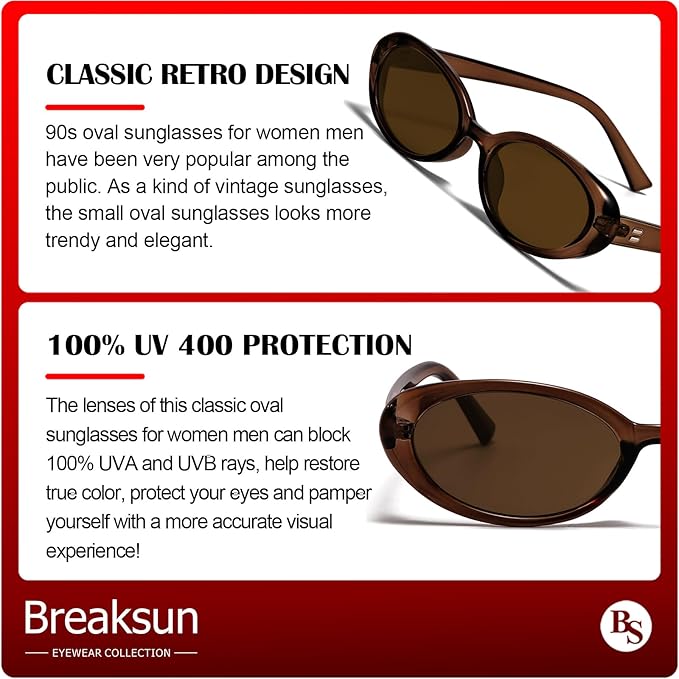 Retro Oval Sunglasses for Women Men Fashion Small Oval Sunglasses 90s Vintage Shades