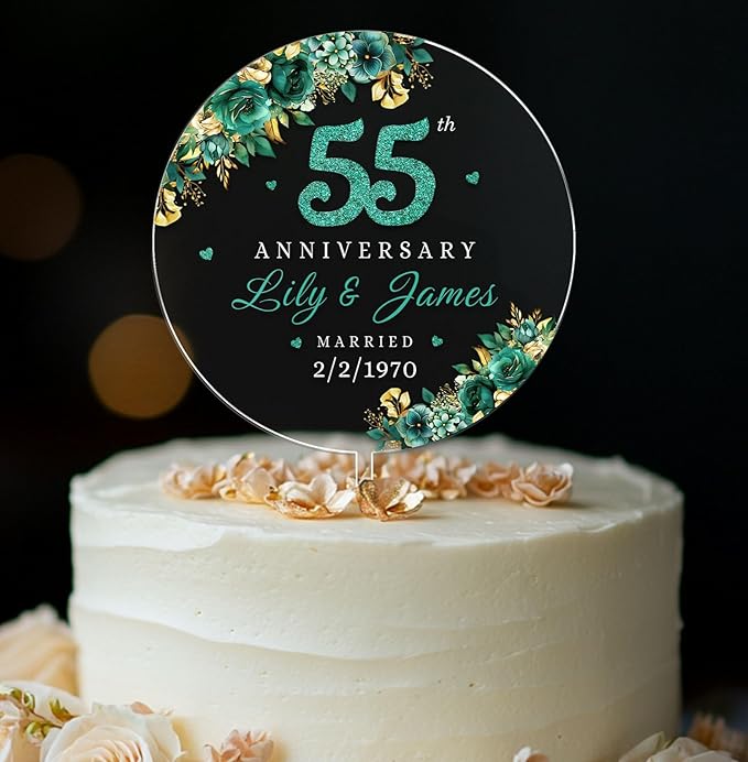 Personalized 55th Anniversary Acrylic Cake Topper, 55 th Anniversary Decorations, 55 Wedding Decor