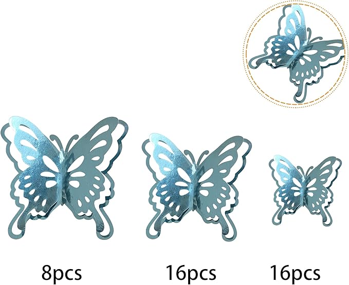 40 PCS Lively 3D Butterfly Cupcake Toppers Mixed Size Hollow Art Butterfly Cake Topper Decorations for Baby Shower Wedding Anniversary Kids Birthday Party Supplies Sky Blue