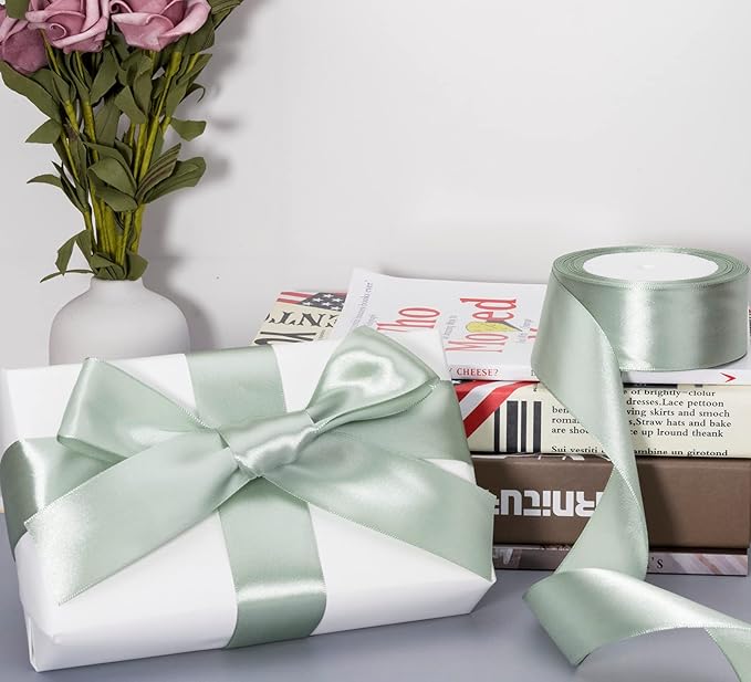 ATRBB 25 Yards 1-1/2 inch Wide Satin Ribbon Perfect for Wedding,Handmade Bows and Gift Wrapping(Sage Green)