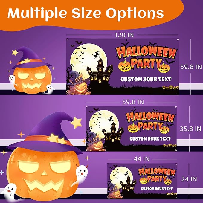 Custom Halloween Banner, Personalized Sign Banner for Outside Indoor, Custom Banner Backdrop Decorations for Wall Halloween Party