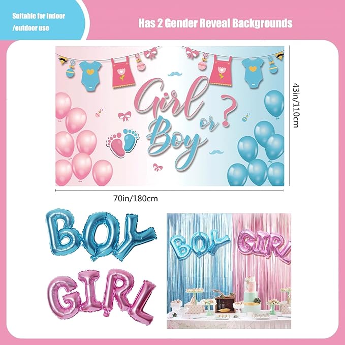 Gender Reveal Party Kit -Gender reveal party for new baby Set，Guess the Boy or Girl Gender Party Decorations，For Revelacion De Sexo De Bebe Big Gift Pack