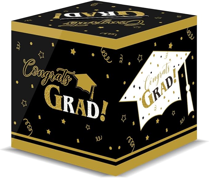 Gatherfun Graduation Decorations Graduation Box Grad Card Box for Grad Party Favors Decor Party Supplies Black