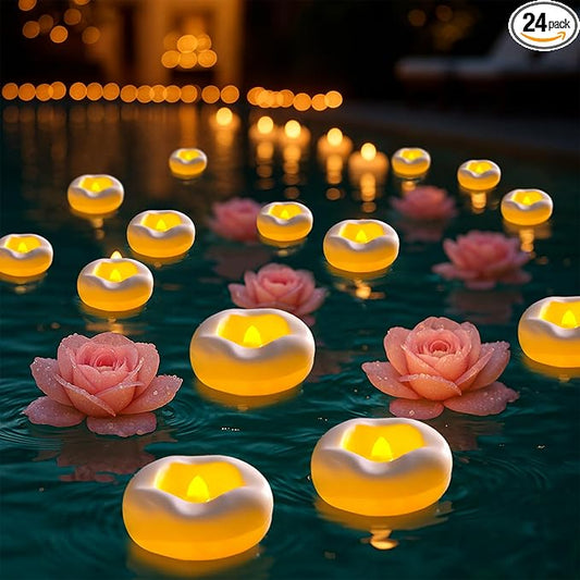 24 Pack 2.3” Flameless LED Floating Candles, Water-Activated Battery Operated Floating Candle with180+ Hours Runtime for Cylindrical Vase, Pool, Fountain - Ideal for Wedding, Party Decoration