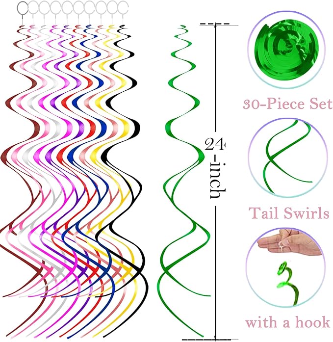 Green Hanging Swirls Party Decorations 30 pcs Ceiling Swirl Foil Decoration for Birthday, Spring Themed Party & St. Patrick’s Day