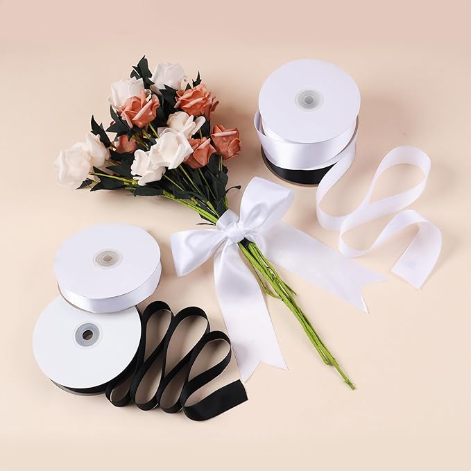 1 Inch x 50 Yards Single Face Solid Color Satin Ribbon Roll, Ribbons Great for Gift Wrapping, Crafts, Wedding Party Decoration, Hair Bows Making and Other Sewing Projects (1" X 50 Yards, White)