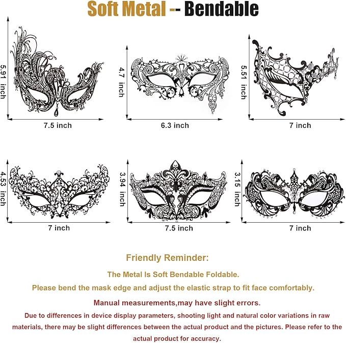 Masquerade Mask for Women Shiny Laser Cut Metal Rhinestone Mask Party Porm Ball Mask