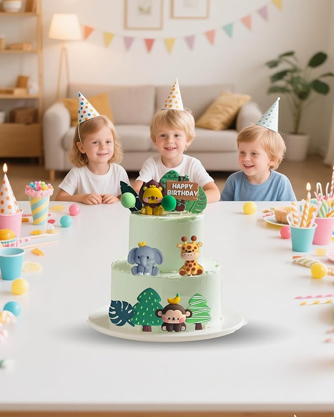 20pcs Happy Birthday Cake Toppers – Cute Animal Cake Decorations for Kids & Adults – Fun & Safe Non-Edible Party Supplies