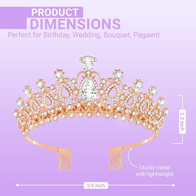 Tiara Crown for Women, Queen Tiara for Birthday Prom Bridal Party Custome Rose