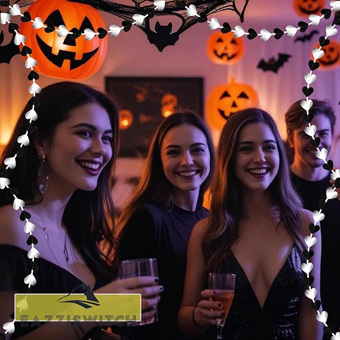 Men Black Birthday Party Decorations: Silver White Glitter Hearts Banner Garland Streamers Backdrop for Bachelorette Bachelor Events Engagement Wedding Celebration Halloween Décor - 52 Ft