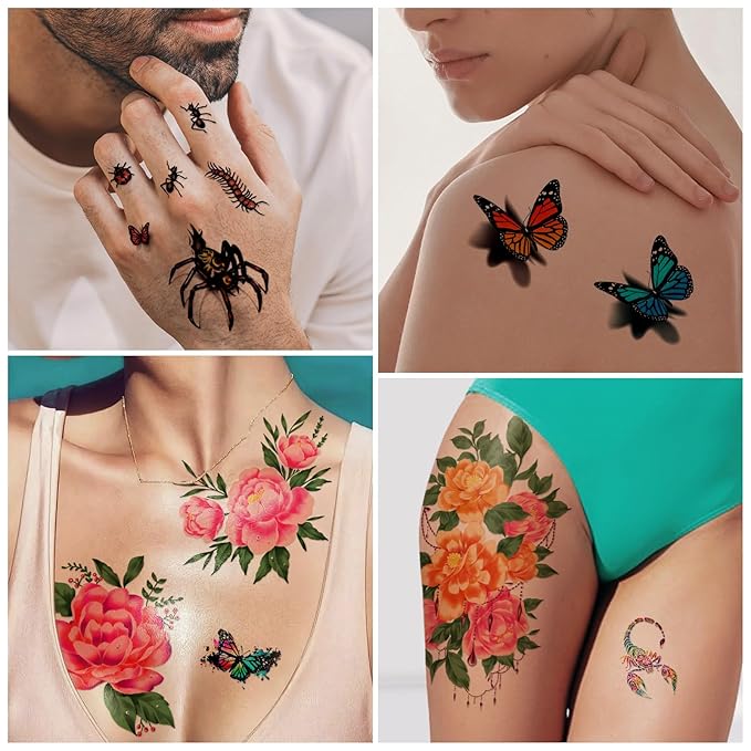 Yazhiji 49 Sheets Temporary Tattoos for Women and Men 3D Extra Large Waterproof Sexy Flowers Fake Tattoo Kits
