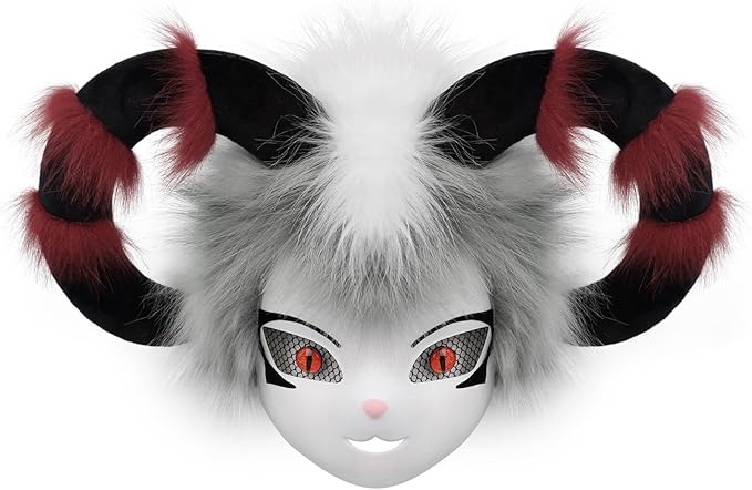 Faux Fur Animal Fox Cow Horn Face Mask for Masquerade Halloween Party Cosplay Costume Accessory