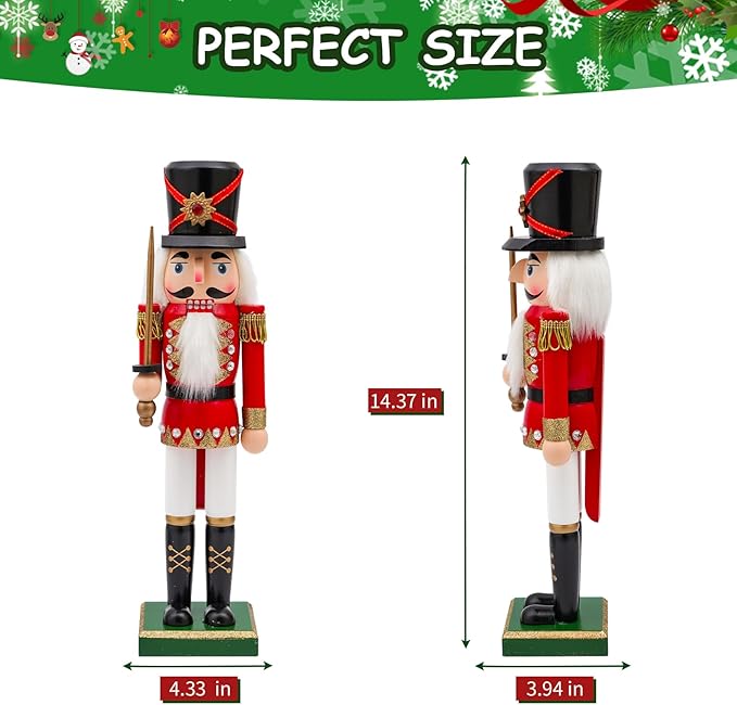 14" Wooden Swordsmen Nutcracker, Festive Christmas Decoration, Handcrafted Swordsmen Themed Nutcracker Collectible Christmas Decor for Tabletop, Shelves, and Fireplace Mantel(Sword)