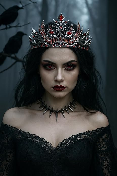 Gothic Red Crystal Flame Wing Tiara Crown for Women Girls, Halloween Cosplay Dark Queen Headpiece, Vintage Rhinestone Headband for Masquerade Party Wedding Prom Stage Accessories