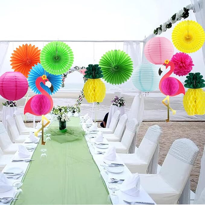 Flamingo Party Honeycomb Decoration, Hanging Paper Fan, Palm Leaf , Pineapple Paper lanternFiesta Party Supplies, Tissue Paper Flowers for Hawaiian Beach Luau Party Birthday Wedding Photo Backdrop