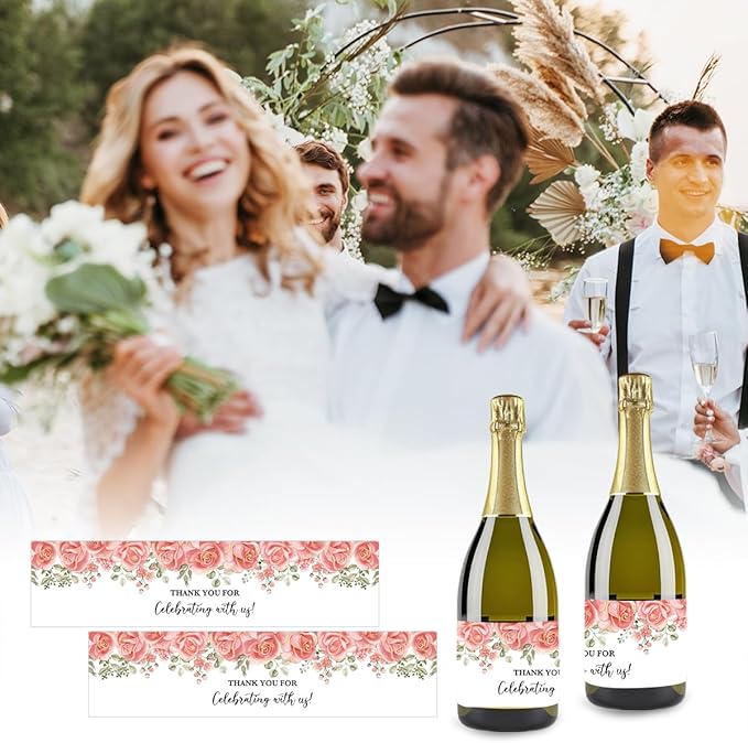 100PCS Wedding Water Bottle Labels Waterproof Greenery Floral Wraps Sticker for Water Bottle Baby Shower Bottle Label for Bridal Shower Party Thanks A09