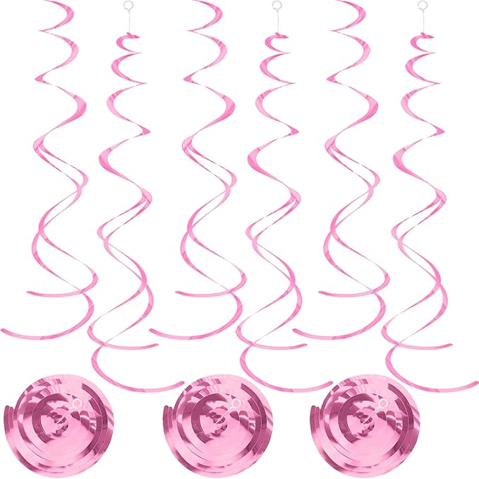 30 Pcs Pink Swirls Decorations Hanging Swirl Decorations Pink Party Streamers Decorations for Ceiling