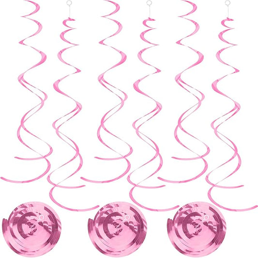 30 Pcs Pink Swirls Decorations Hanging Swirl Decorations Pink Party Streamers Decorations for Ceiling