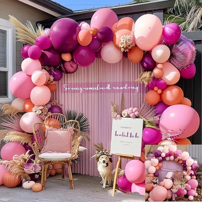 Hot Pink Balloon Arch Kit, Double Stuffed Dark Pink Peach Balloon Garland Fiesta Magenta Balloons Set for Birthday Bridal Shower Wedding Bachelorette Fall Thanksgiving Party Decorations