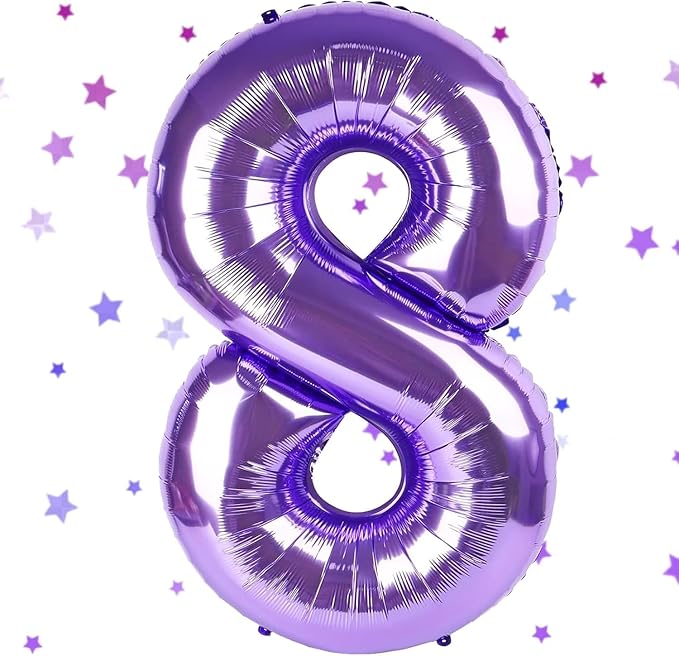 Purple Number Balloons, 40 Inch Purple Balloon 8.8 Helium Balloon 8th Birthday for 8 Years Birthday Decoration Children Girls Boys