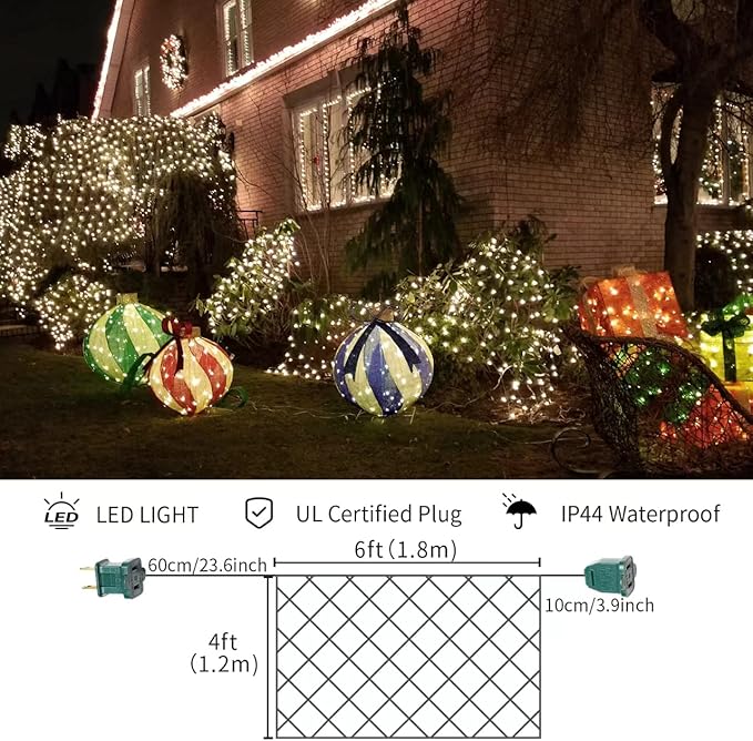 LAMPHOME Led Christmas Net Lights Outdoor Christmas Decorations Lights 150LED 6ftx4ft, Connectable Outdoor Fairy Mesh String Lights for Party, Holiday, Wedding, Tree, Bushes Decorations (Warm White)