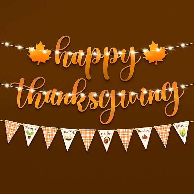 KatchOn, Happy Thanksgiving Banner with LED Light - 10 Feet, No DIY | Lighted Thanksgiving Decorations Indoor, Outdoor, Fall Maple Leaf Garland for Harvest Decorations | Turkey Decor, Wall Decoration