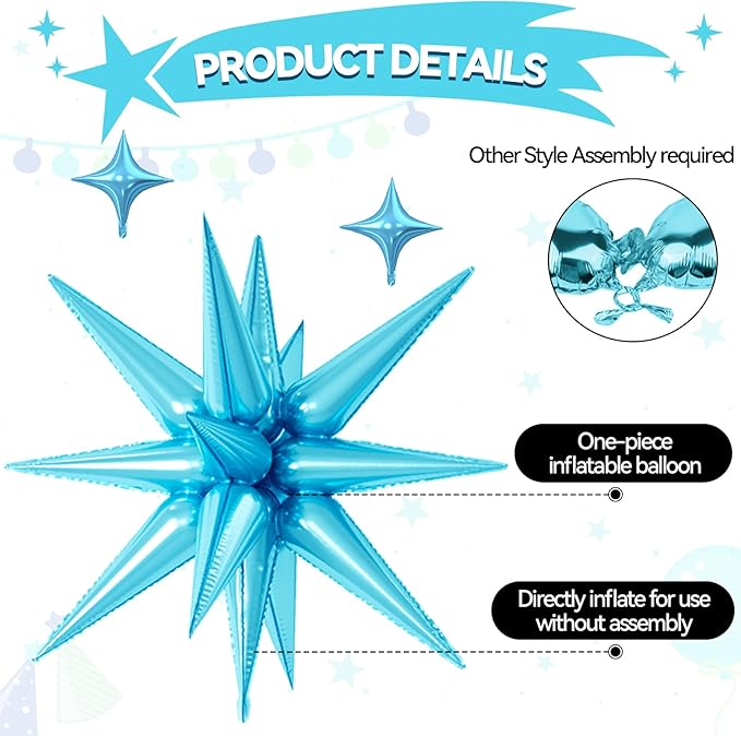 18 Pcs Colorful Star Balloons, Multi-color Stars Foil Balloon with 6 Pcs 22-Inch Explosion Star Balloons 12Pcs 10-Inch Four Pointed Stars Balloon for Baby Shower Kids Birthday Party Decoration