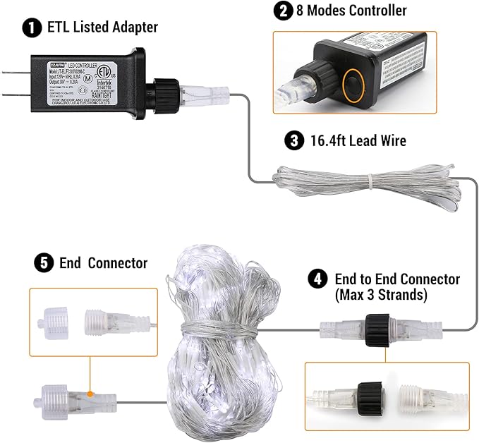 11.5ft x 5ft Christmas Net Lights Outdoor, 360 LED Net Lights with 8 Modes, Connectable, Timer, Waterproof Low Voltage Bush Mesh Fairy String Light for Yard Bush Christmas Indoor Decorations (White)