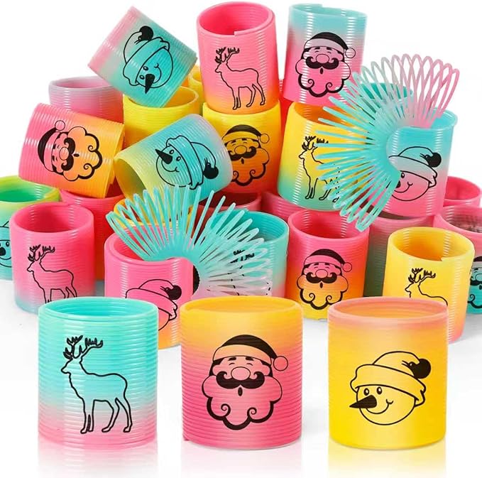 36 Packs Spring Rainbow Magic Fidget Stress Coil Mini Springs Bulk Toys Party Favor Birthday Carnival Prize Goodie Bag Stuffers for Kids Boys Girls (Christmas)