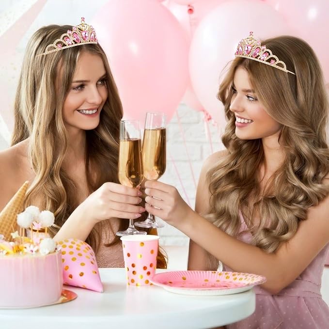 CAVETEE Crown and Tiara for Women, Princess Tiara Heart Crown Happy Birthday Decorations for Party Pageant Hair Accessory