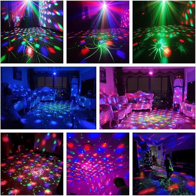 Dj Party Disco Ball Lights with Pattern and Sound Activated,10 ft USB Cable, Laucnpty LED Stage Strobe Light that Sync with Music, Christmas Rave/Home Karaoke/Dance/Club Bar Lights for Parties (Black)