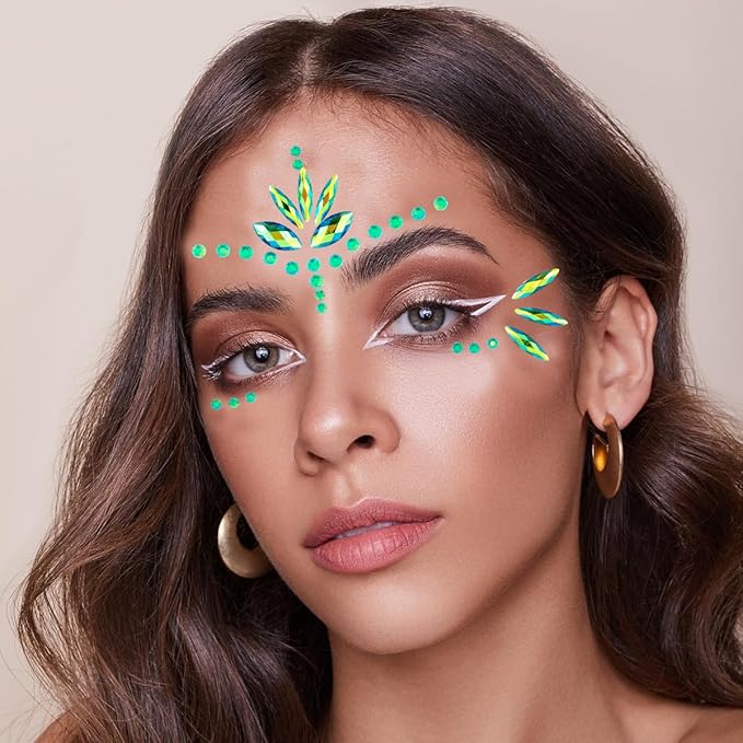 Mermaid Face Gems Stick Jewels for Women Cosplay Mermaid Alien Halloween Rave Party Makeup for Kids Green Hair Eye Body Gems Jewels Stickers Temporary Tattoos Festival Decor (Green)
