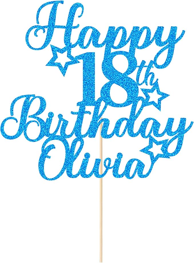 Happy Birthday Cake Topper Personalized Cake Topper Custom Cake Topper Birthday Double Sided Glitter Customized with Any Age Name Cake Decoration(Blue)