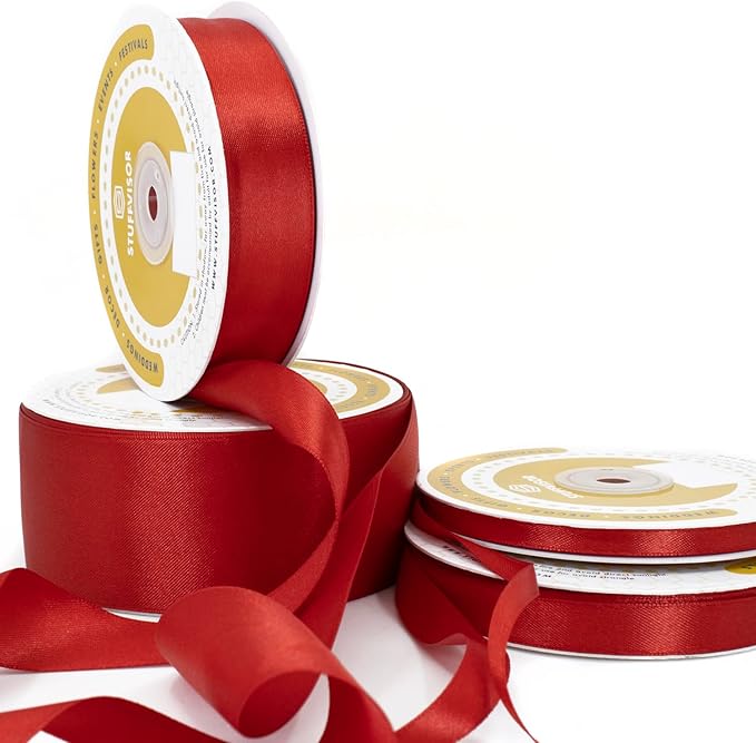 Red Satin Ribbon Roll - 1/4 inch x 50 Yards, Double Face Solid Color, Thick and Durable, 100% Polyester for Gift Wrapping, Crafts, Hair and Decorations