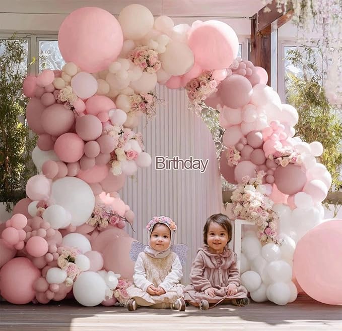 Pastel Pink White Balloon Arch - Double Stuffed Light Pink Beige Cream Balloon Garland Kit Boho Dusty Blush Balloons for Baby In Bloom Baby Shower Bridal Birthday Wedding Party Decor