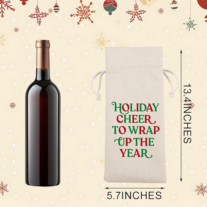 Funny Christmas Wine Bags for Wine Bottles Gifts Christmas Wine Bottle Cover Drawstring Gift Bags Holiday Cheer Burlap Wine Bag for Xmas Holiday Housewarming Party Decorations