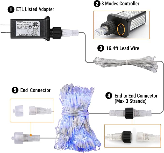 11.5ft x 5ft Christmas Net Lights Outdoor, 360 LED Net Lights with 8 Modes, Connectable, Timer, Waterproof Low Voltage Bush Mesh Fairy String Light for Yard Bush Christmas Indoor Decorations (Blue)