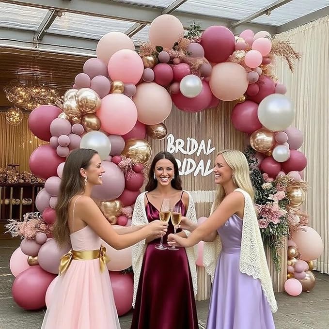 Dusty Rose Balloon Arch Kit Double Stuffed Pink Balloon Garland Pastel Light Pink Mauve Pearl White Rose Gold Latex Balloons for Birthday Baby Shower Bridal Wedding Bachelorette Party Decorations