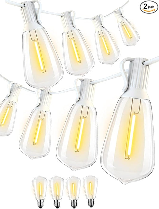 Outdoor String Lights 200FT Waterproof,Patio String Lights for Outside with Shatterproof 104 Edison LED Bulbs,Vintage Dimmable Hanging Lights for Christmas,Wedding,2 Pack × 100FT White Cable