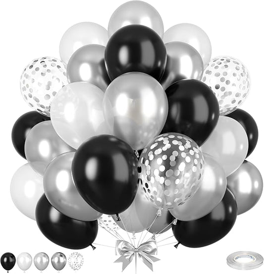 Black and Silver Balloons, Black White Balloons, Pearl Silver White Balloon Confetti Balloon for Birthday Party Baby Shower Gender Reveal Wedding Anniversary Graduation Decor