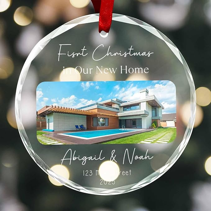 Personalized Round Christmas Crystal Glass Ornaments Custom 2025 Ornament with Name for Tree Hanging Gifts Customized First Christmas in New Home Hanging Decor