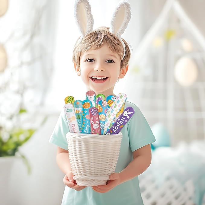 Childom 36 Pcs Easter Slap Bracelet,Easter Bunny Decorations Gifts Bracelet Decorations,Bracelets Present for Holiday Goodie Bag Stuffers,Bracelets Bulk for Birthday School Classroom Prizes Outdoor
