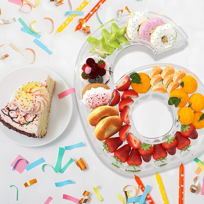 11" Acrylic Number Charcuterie Board Box, Reusable Fillable Number Cake Candy Dish Display Serving Tray for Birthday Anniversary Party Decoration (6)