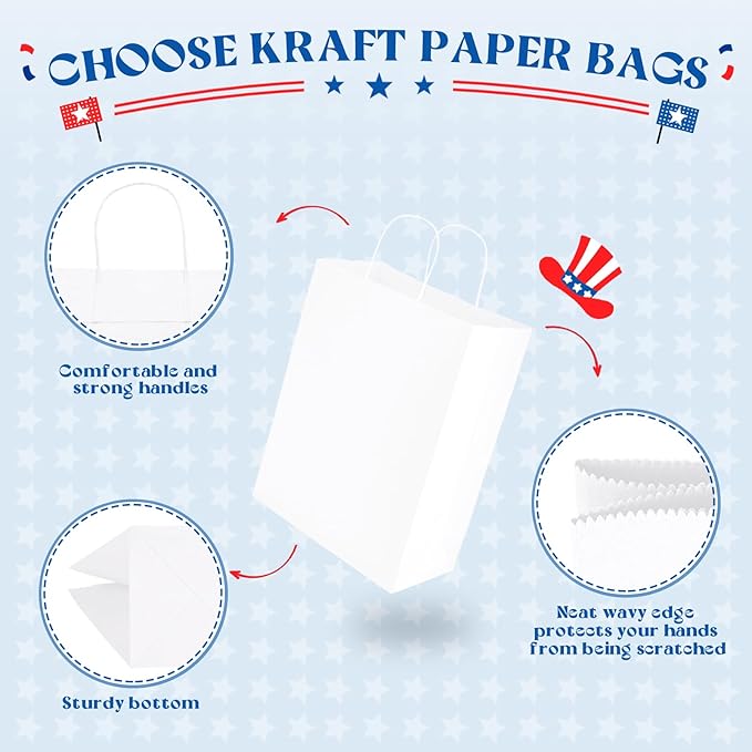 MESHA Gift Paper Bags 300 Pack 10X5X13 Inch White Large Shopping Kraft Bags Bulk with Handles Reusable for Business Grocery Birthday Wedding Kids Party Favors