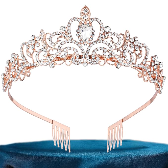 Tiara Crowns for Women,Princess Crown for Girls Crystal Queen Tiaras for Birthday Christmas Costume Bride Wedding Prom-Rose Gold