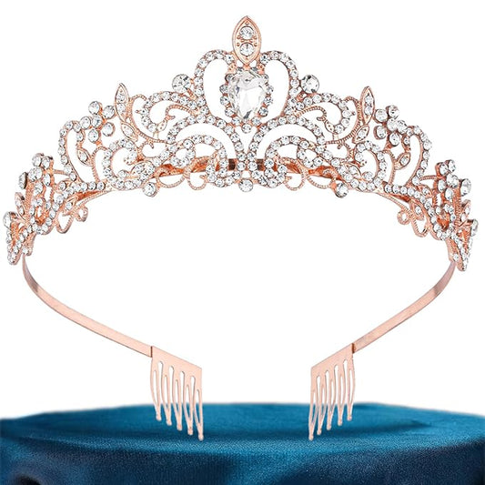 Tiara Crowns for Women,Princess Crown for Girls Crystal Queen Tiaras for Birthday Christmas Costume Bride Wedding Prom-Rose Gold