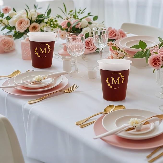 100 Monogrammed Cups Disposable Initial Plastic Cup 12 oz Wedding Personalized Cup for Wedding Reception Baby Shower Birthday Party(Letter B)