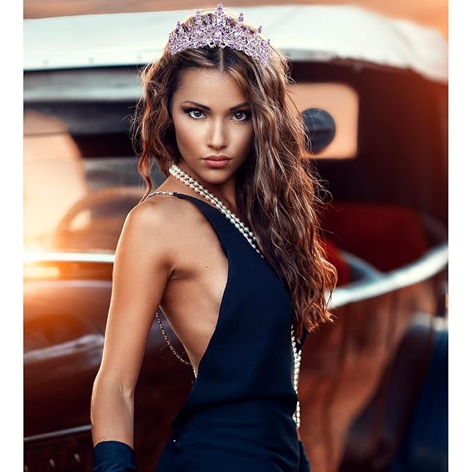 Velscrun Purple Crystal Birthday Queen Tiara Crown for Women Girls Birthday Queen Headband Sash Elegant Princess Crown with Combs Hair Accessories Happy Birth Party Decorations Mom Birth Gift